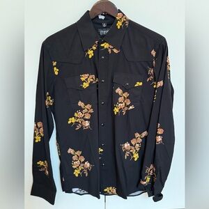 Straight To Hell Brand Men’s Medium Black Floral Long Sleeved Button Up Shirt